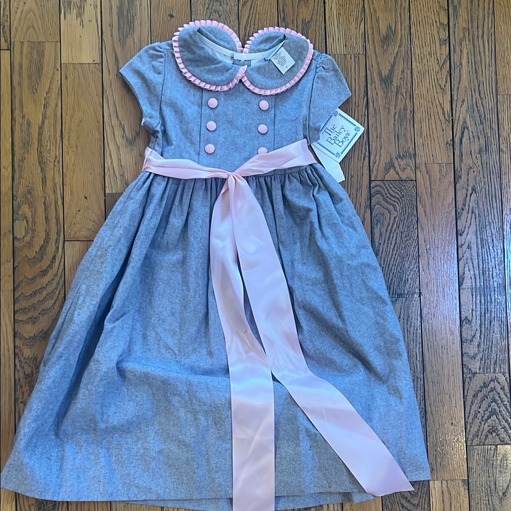 Gray and Pink Sundress with  Peter Pan Collar